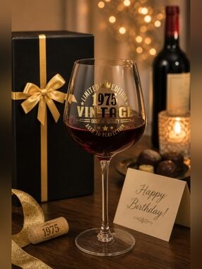 1975 Vintage Wine Glass Birthday Gift Aged to Perfection Stemmed Goblet NEW